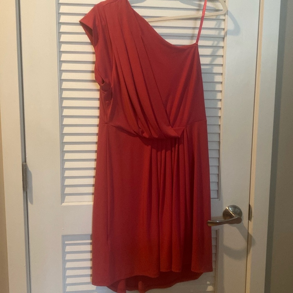NWT BCBG pink one shoulder dress with pleating details.